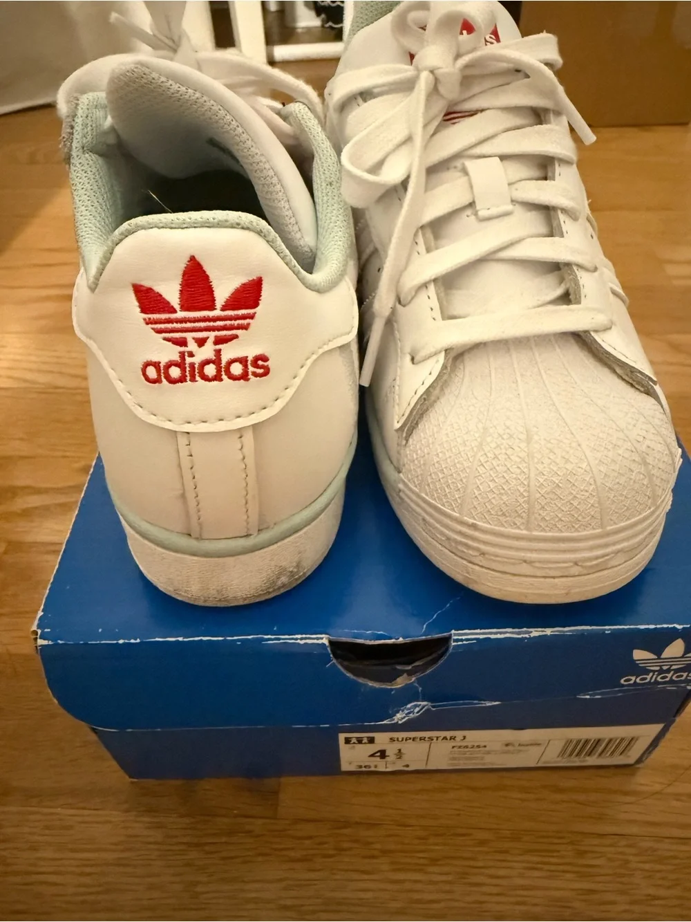 adidas Kids White Sneakers with Red Logo and Light Mint Lining